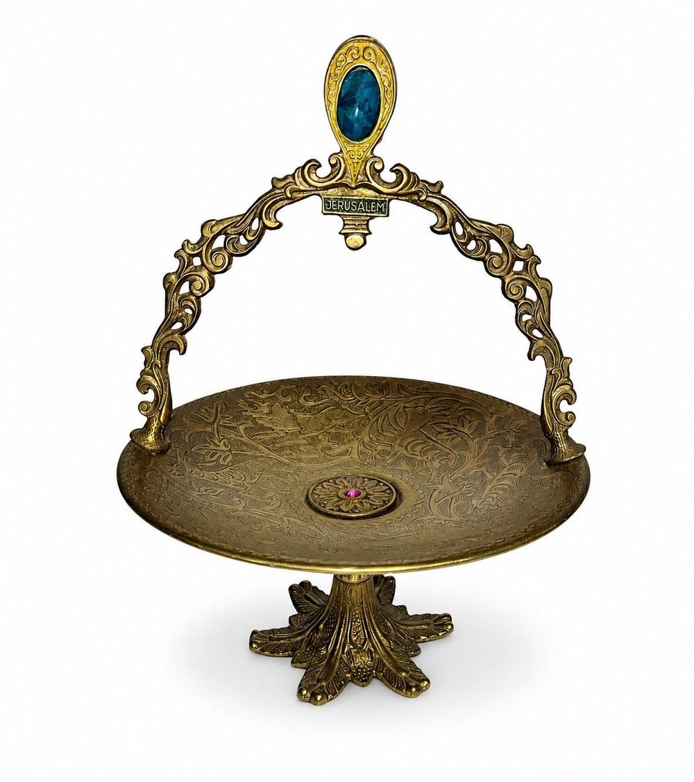 BEAUTIFUL TAMAR BRASS 10' x 7 1/2" PEDESTAL BOWL, JERUSALEM,